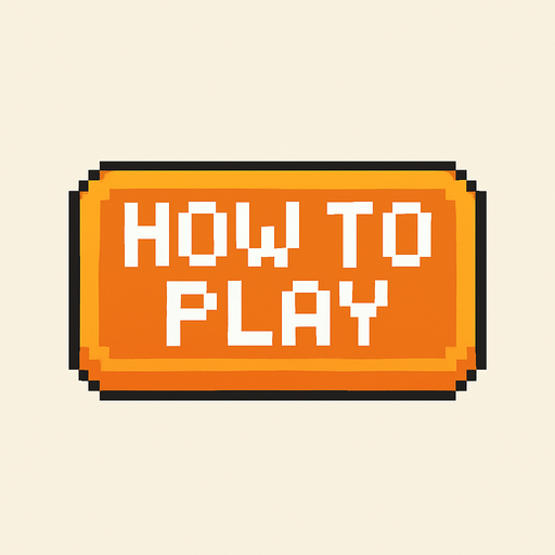how to play button, orange outline, white text, pixel art.
In-Game asset.  2d.  High contrast.  No shadows