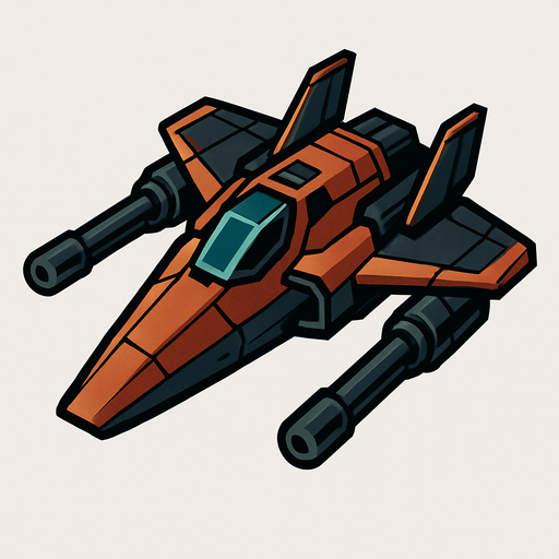Space ship with guns.
In-Game asset.  2d.  High contrast.  No shadows