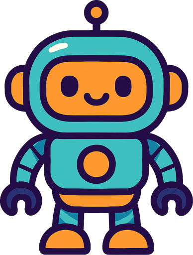 cute robot.
In-Game asset.  2d.  High contrast.  No shadows