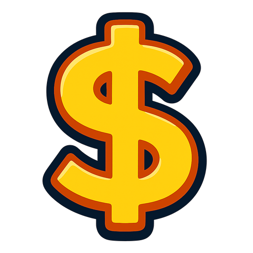 money sign.
In-Game asset.  2d.  High contrast.  No shadows