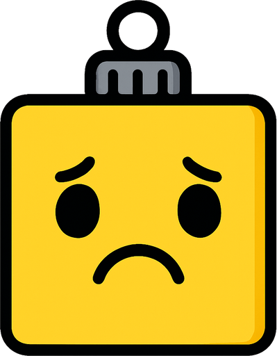 a sad Perfectly square yellow Christmas decoration. Cartoon style. Cute art style. Simple vector style..
In-Game asset.  2d.  High contrast. no sadows