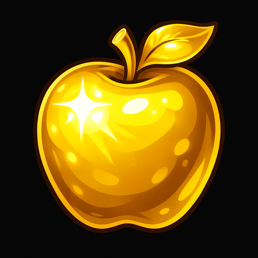 golden shiny very shiny apple.
In-Game asset.  2d.  High contrast.  No shadows