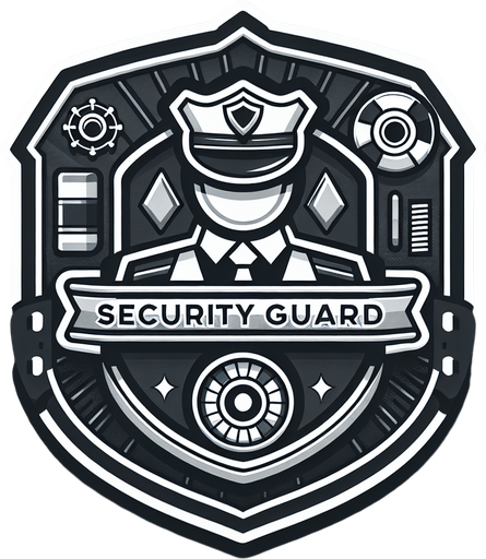 Cassino security guard badge. Single Game Texture. In-Game asset. 2d. Blank background. High contrast. No shadows.