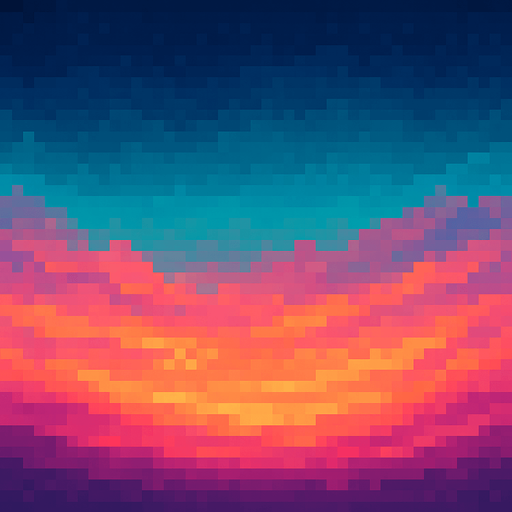 Creame un cielo pixelar hermoso, sin sol ni nubes, ni montañas, nia rboles.
In-Game asset.  2d.  High contrast.  No shadows