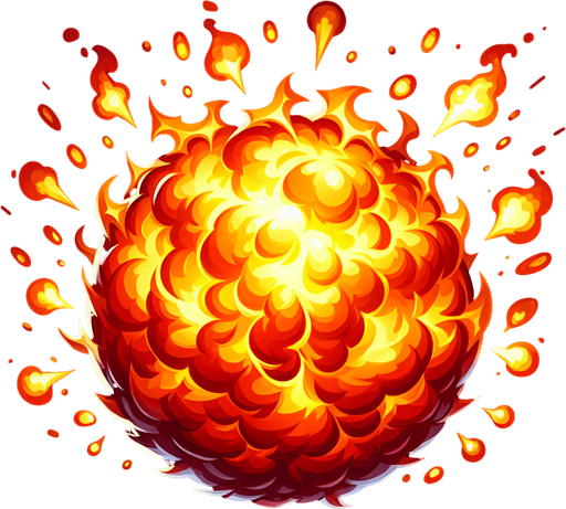 Fireball.
Single Game Texture. In-Game asset. 2d. Blank background. High contrast. No shadows.