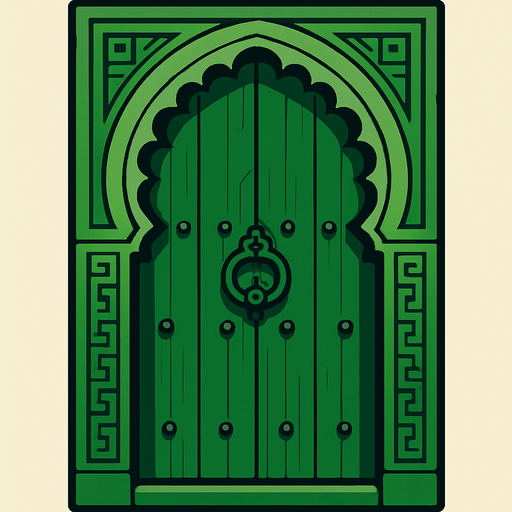 Green wood arabic door.
In-Game asset.  2d.  High contrast.  No shadows