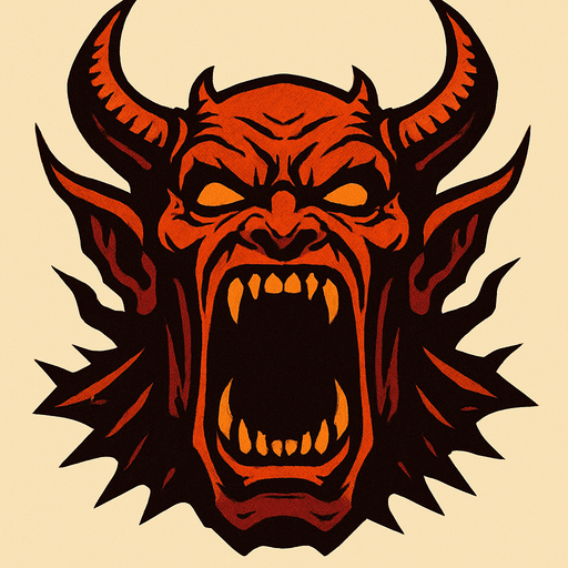 a gaint devil open its mouth looks horror.
In-Game asset.  2d.  High contrast.  No shadows