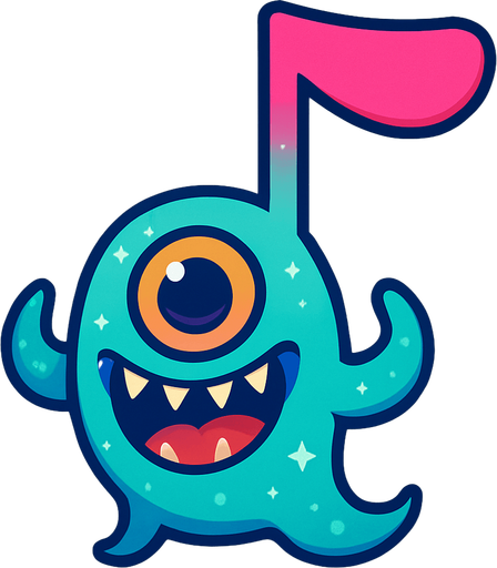 MÜZİK NOTASI ŞEKLİNDE BİR UZAYLI CANAVAR ÇİZ AMA BU KARAKTER PLAYER VE İSMİ ASTERA ONA GÖRE TASARLA. AYAKSIZ. dONT WRİTE TEXT İN TO İMAGE. NO BLACK. 
In-Game asset.  2d.  High contrast.  No shadows