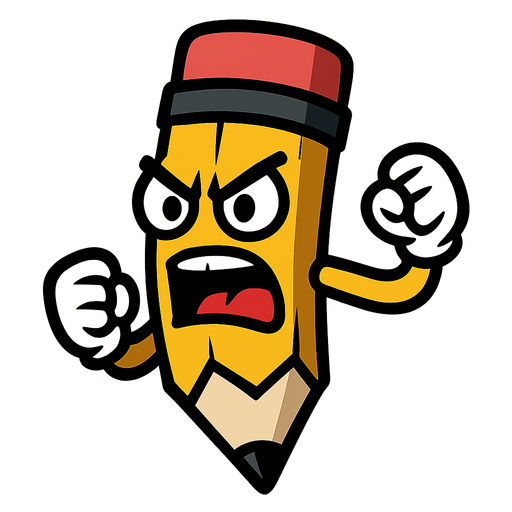 angry pencil.
In-Game asset.  2d.  High contrast.  No shadows