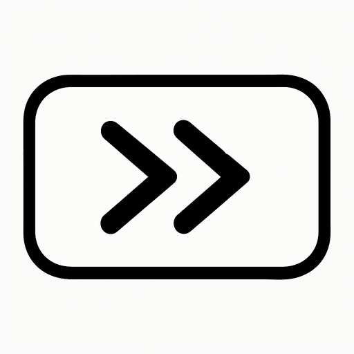 Un boton de color banco para delantar el juego de velocidad, dos felchas negras apuntando a la derecha..
In-Game asset.  2d.  High contrast.  No shadows