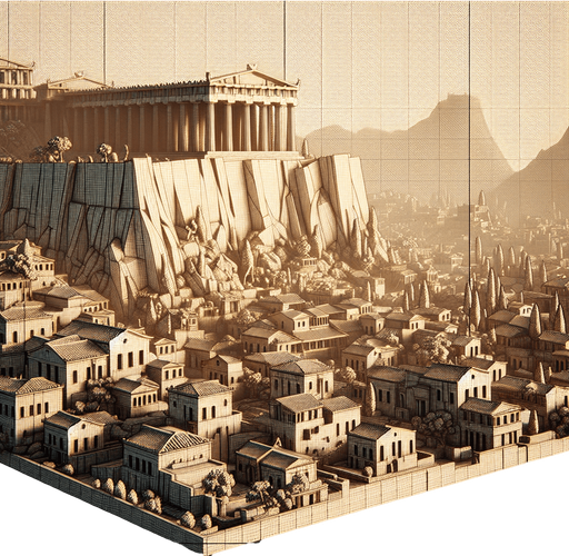 An animated image of an ancient greek city with an Acropolis.
Single Game Texture. In-Game asset. 2d. Blank background. High contrast. No shadows.