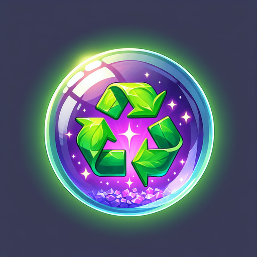 a bonus crystal ball with the recycle symbol.
Single Game Texture. In-Game asset. 2d. Blank background. High contrast. No shadows.