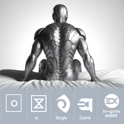 Hero is ironman and sitting on bed facing backward.
Single Game Texture. In-Game asset. 3d. Blank background. High contrast. No shadows.