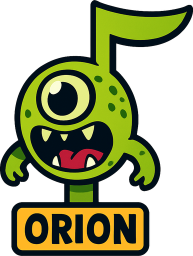 MÜZİK NOTASI ŞEKLİNDE BİR UZAYLI CANAVAR ÇİZ AMA BU KARAKTER PLAYER VE İSMİ ORİON ONA GÖRE TASARLA. AYAKSIZ.
In-Game asset.  2d.  High contrast.  No shadows