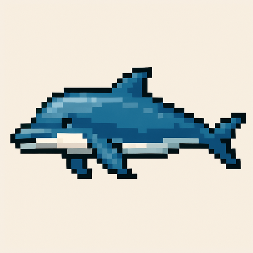 Realistic pixel horizontal dolphin.
In-Game asset.  2d.  High contrast.  No shadows