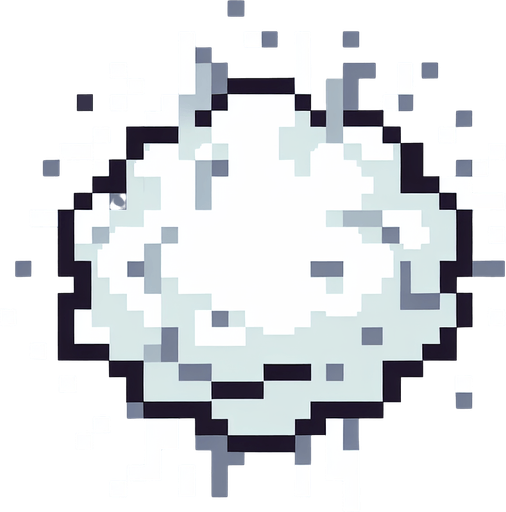 white round cloud burst. Single Game Texture. In-Game asset. 2d. Blank background. High contrast. No shadows.8 bit. pixelated