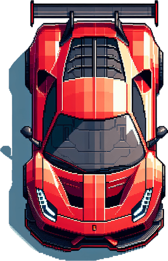 Top-down view of a sleek red sports car, clean and minimal pixel art style, 64x64 size, suitable for a mobile racing game".
Single Game Texture.  In-Game asset.  2d.  Blank background.  High contrast.  No shadows