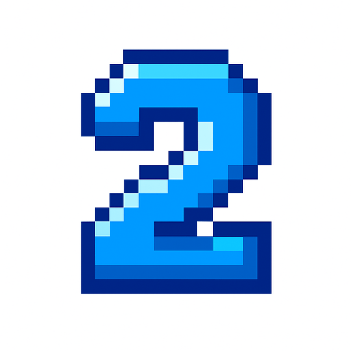 Número 2 azul, pixelart.
In-Game asset.  2d.  High contrast.  No shadows