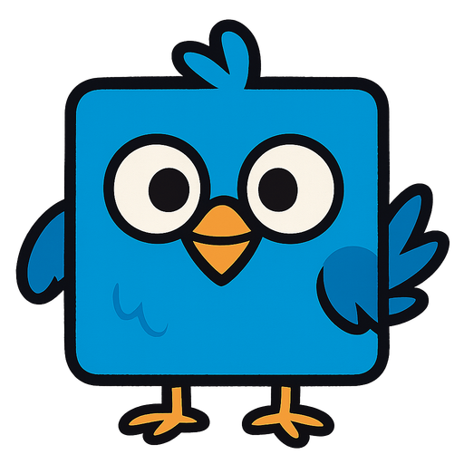 Square shaped blue bird.
In-Game asset.  2d.  High contrast.  No shadows