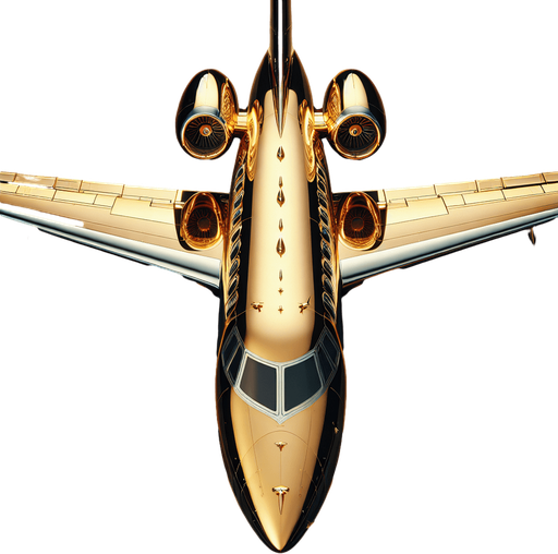 full top view of a luxury private guilded jet