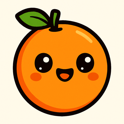 Naranja Circular Fruta con ojos lindos.
In-Game asset.  2d.  High contrast.  No shadows. Cartoon.