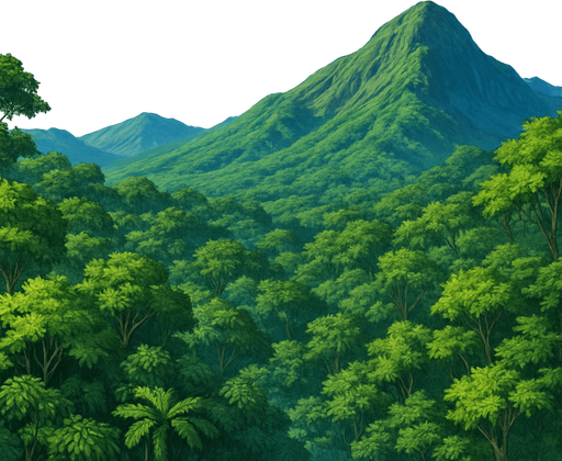 panorame wied gambar hutan tropis pegunungan dan langit biru cerah gaya anime vinland saga