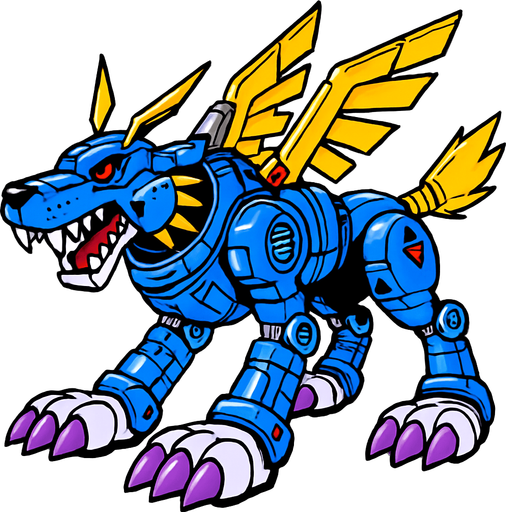Metalgarurumon.
In-Game asset.  2d.  High contrast.  No shadows