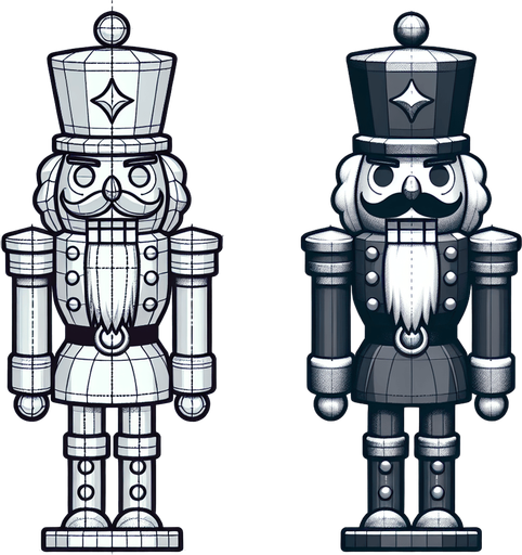 Nut cracker, side view Single Game Texture. In-Game asset. 2d. Blank background. High contrast. No shadows.