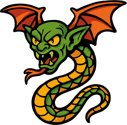 uçan goblin yılan.
In-Game asset.  2d.  High contrast.  No shadows