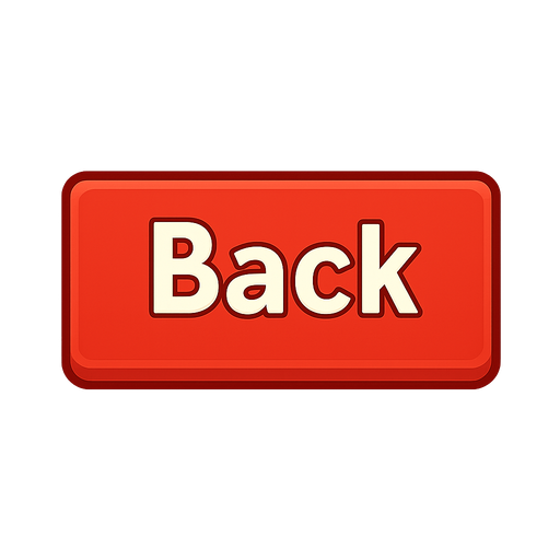 üzeinde Back yazan kırmızı bir buton
. No background. Transparent background. Blank background. No shadows. 2d. In-Game asset. flat