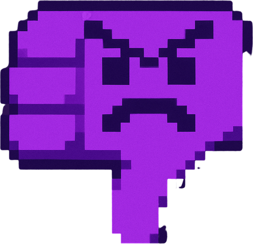 Make a 2d pixel purple dislike sign. Make an angry face.
In-Game asset.  2d.  High contrast.  No shadows