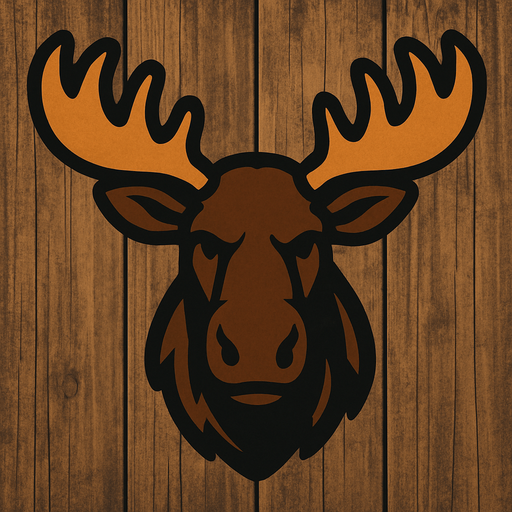 Moose pic with wooden background.
In-Game asset.  2d.  High contrast.  No shadows
