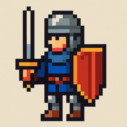 orta çağ pixel art asker.
In-Game asset.  2d.  High contrast.  No shadows