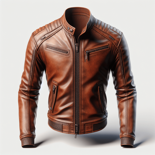 brown leather jacket.
Single Game Texture.  In-Game asset.  2d.  Blank background.  High contrast.  No shadows