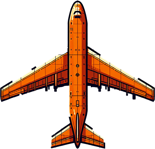 A cargo plane from top view (2d) of orange colour.
Single Game Texture. In-Game asset. 2d. Blank background. High contrast. No shadows.