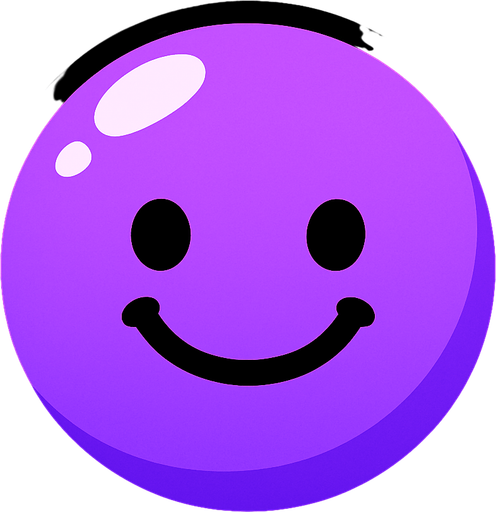 Purple bubble with smiley face.
In-Game asset.  2d.  High contrast.  No shadows