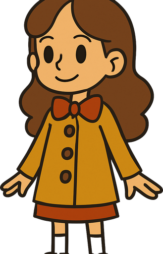 Cute little10yo girl brown hair in professor Layton game style.
In-Game asset.  2d.  High contrast.  No shadows