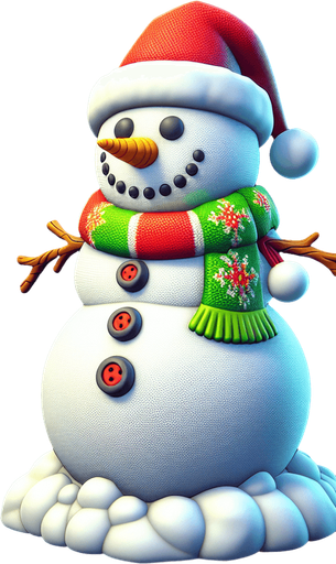 a christmas snow man. plastic style. Single Game Texture. In-Game asset. 2d. Blank background. High contrast. No shadows.