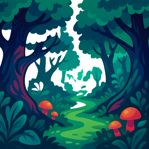 Fond d'écran forêt enchantée.
In-Game asset.  2d.  High contrast.  No shadows