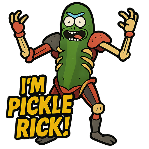 pickle rick meme.
In-Game asset.  2d.  High contrast.  No shadows