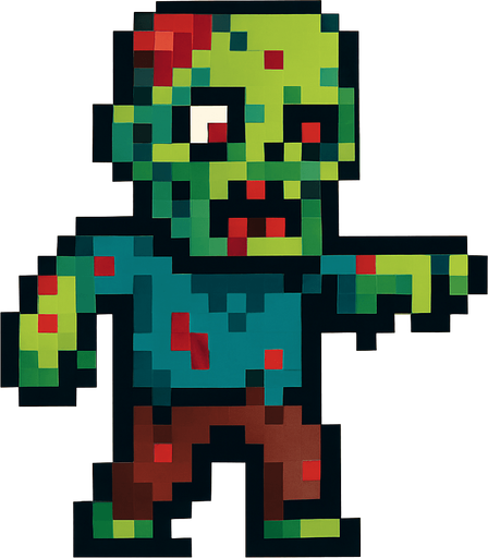 un zombi de pixeles.
In-Game asset.  2d.  High contrast.  No shadows
