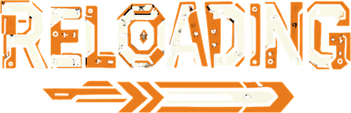 `Reloading` word but mecha style.
In-Game asset.  2d.  High contrast.  No shadows