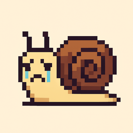 desperate depressive cute snail 2d pixel art.
In-Game asset.  2d.  High contrast.  No shadows