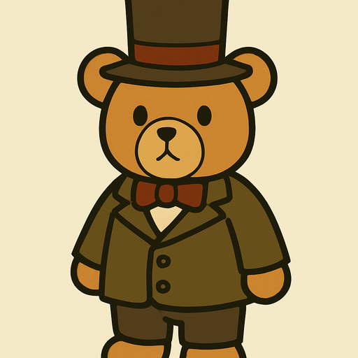 Teddy bear professor Layton game style.
In-Game asset.  2d.  High contrast.  No shadows