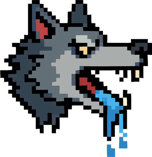 lobo babeando pixelart.
In-Game asset.  2d.  High contrast.  No shadows