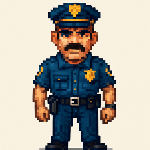 police officer pixel. detaylı surat full body
In-Game asset.  2d.  High contrast.  No shadows