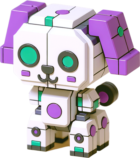 3d kawaii robotic puppy white colour with purple and green. Single Game Texture. In-Game asset. 2d. Blank background. High contrast. No shadows..
Single Game Texture. In-Game asset. 2d. Blank background. High contrast. No shadows.