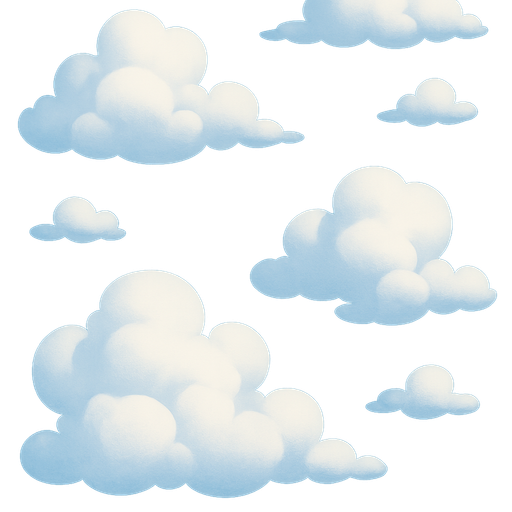 top down cloud and blue sky disney style image.
In-Game asset.  2d.  High contrast.  No shadows