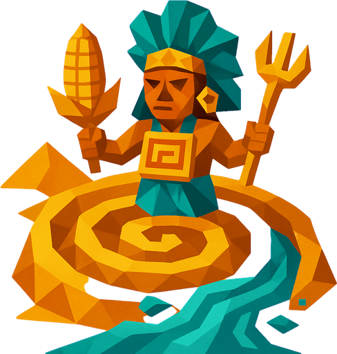 Mistik mısır ve aztek resmi çöl gibi bir spiral ve sarı renk agırlıklı low poly nesneler ve su akıyor efekti.
In-Game asset.  2d.  High contrast.  No shadows