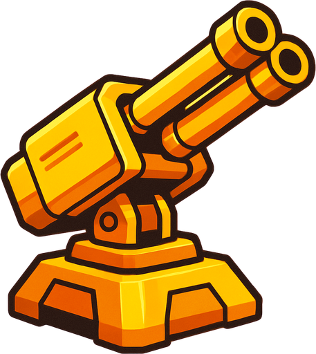 gunTurret aiming diagonal. yellow, HD colors.
In-Game asset.  2d.  High contrast.  No shadows